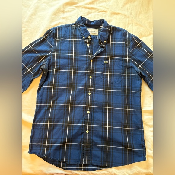 Lacoste Men’s Navy Plaid Long Sleeve shirt - Picture 3 of 7